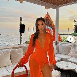 Brand new with tags! Fashion Nova brand Vibrant Orange Long Sleeve Dress